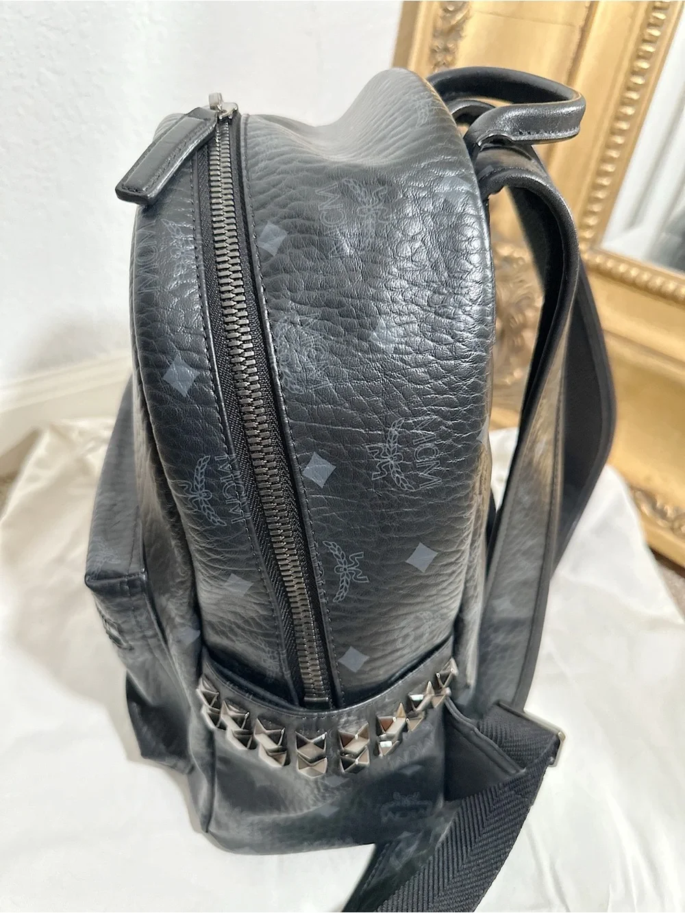 Worn Once MCM Stark Side Studs Small Backpack in Visetos Black $1330